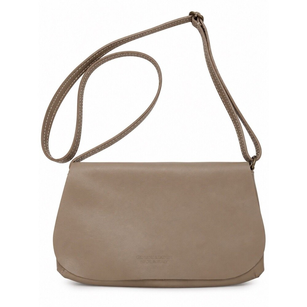 Made in Italy Genuine Leather Taupe Crossbody Bag Minimalist Flap Purse 10x6